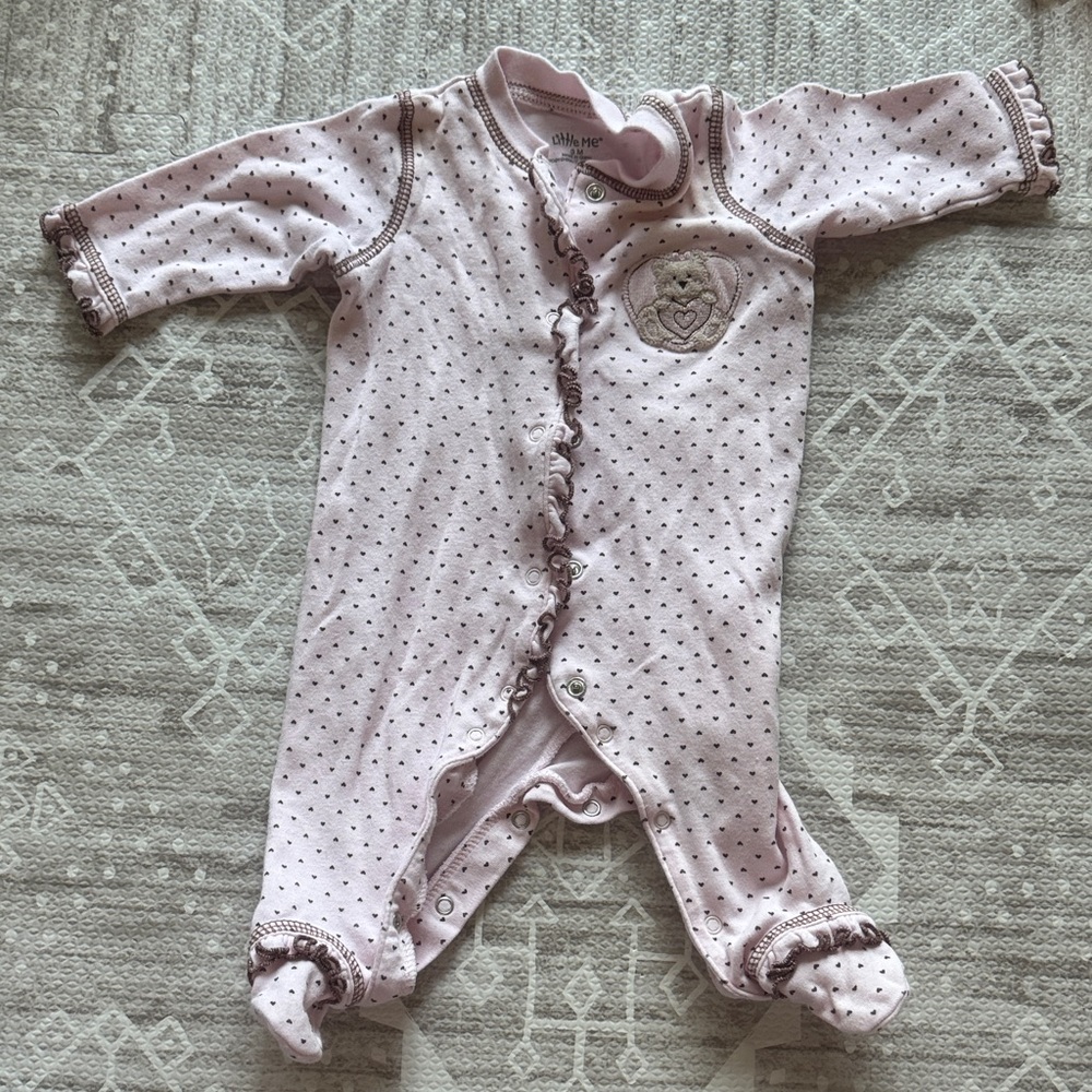 Little Me Pink Heart Embroidered Footie